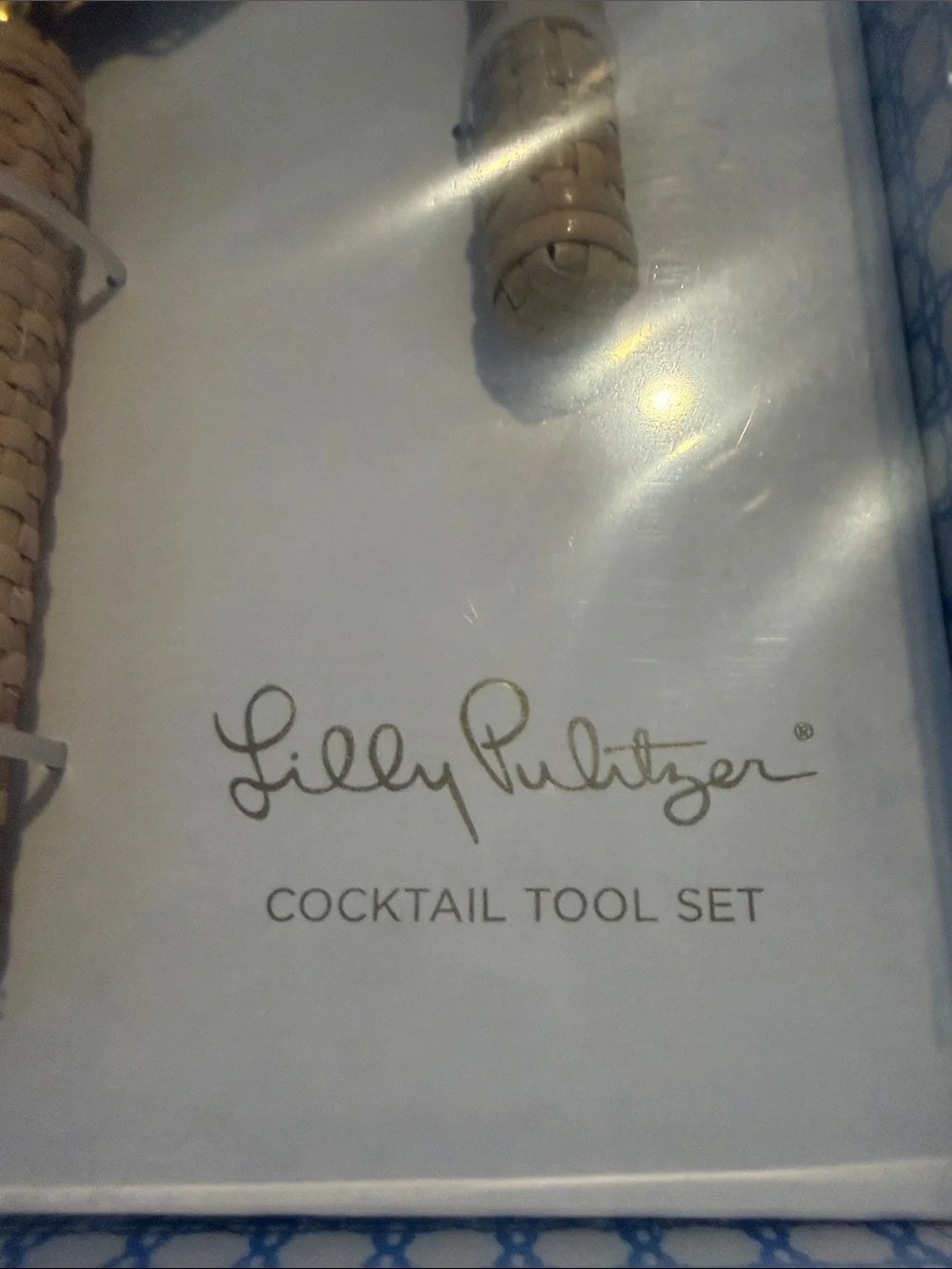 Lilly Pulitzer Gold-Tone Bar Tool Set with Cream Woven Handles